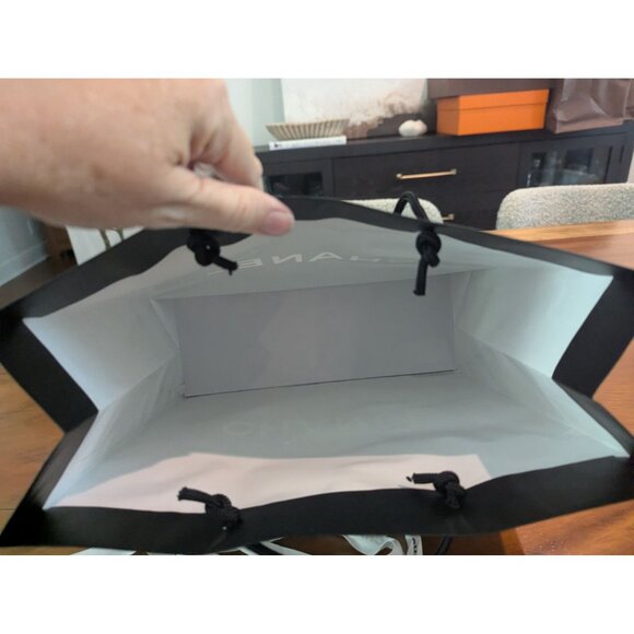 Chanel Black Shopping Gift Bag With Camellia Flower And Ribbon Elegant Packaging - Picture 6 of 11